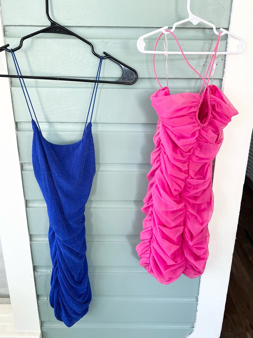 Oh Polly that’s so fetch LOT OF TWO ruched bodycon mini dresses pink blue club S